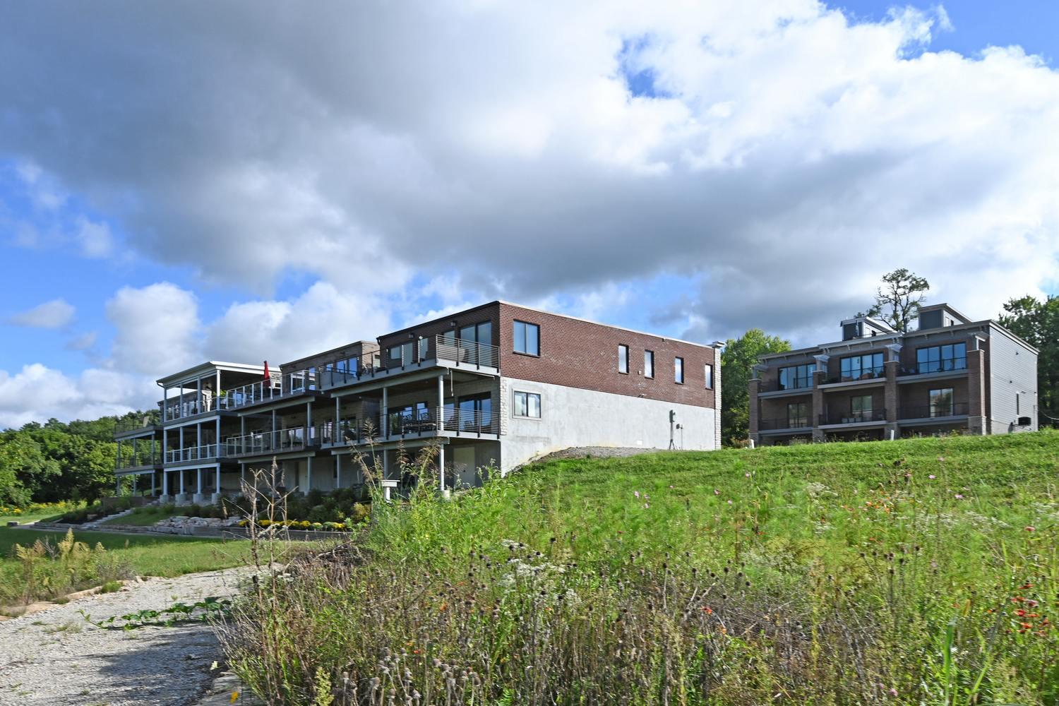 Exterior view of Sanctuary at River Green condominiums in East End, Cincinnati